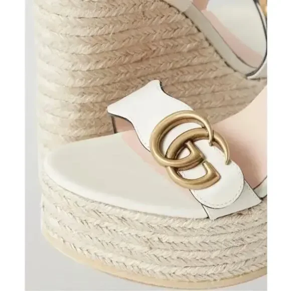 Gucci Aitana Marmont GG Leather Platform Espadrille Wedge Sandals 41 - Picture 8 of 16